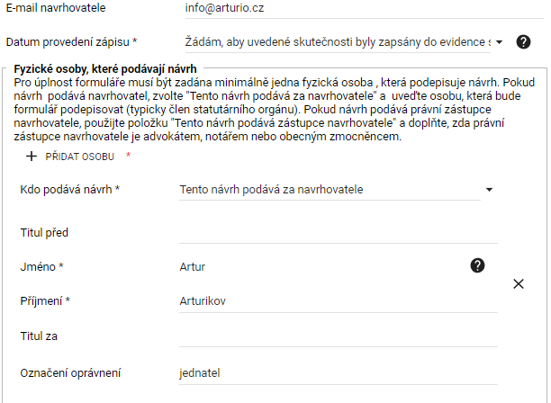 formulář pro zápis skutečného majitele - první část - kdo podává návrh