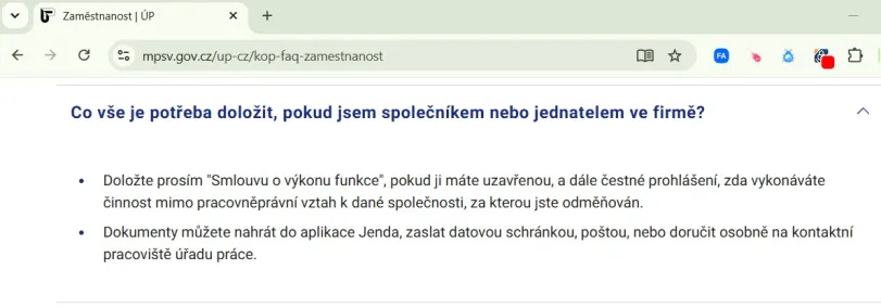 Úřad práce - FAQ - co má doložit jednatel
